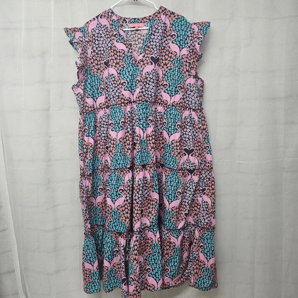 Simply Southern Dress Pink Blue Flamingo Tiered Midi Boho Ruffle 2XL FLAW - Picture 9 of 10